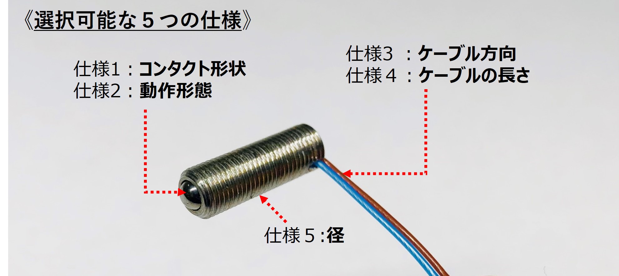 半導体製造装置など真空下で使えるタッチスイッチの選択可能な５つの仕様