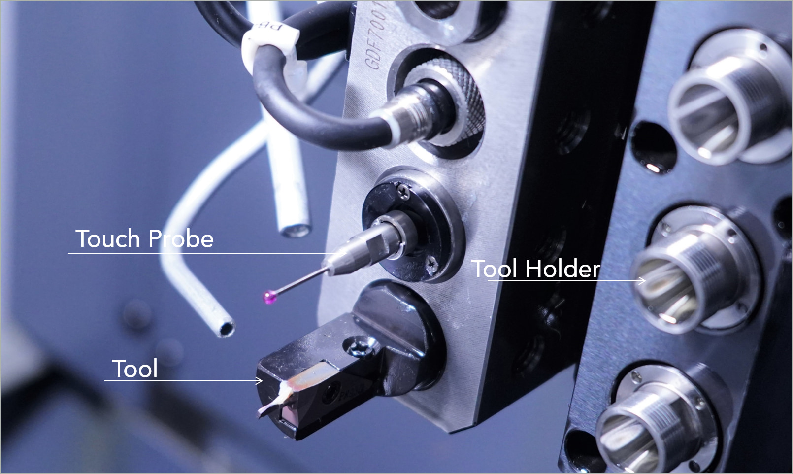 CNC自動旋盤におけるメトロールのタッチプローブ実物
