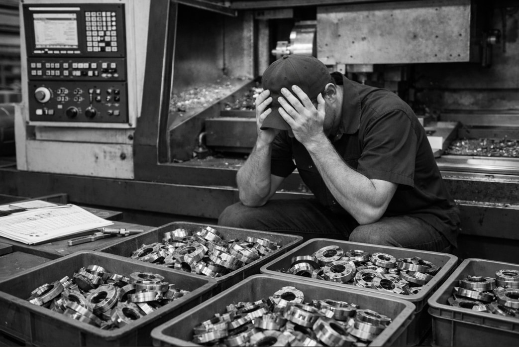 不良部品に悩む工作機械オペレーター